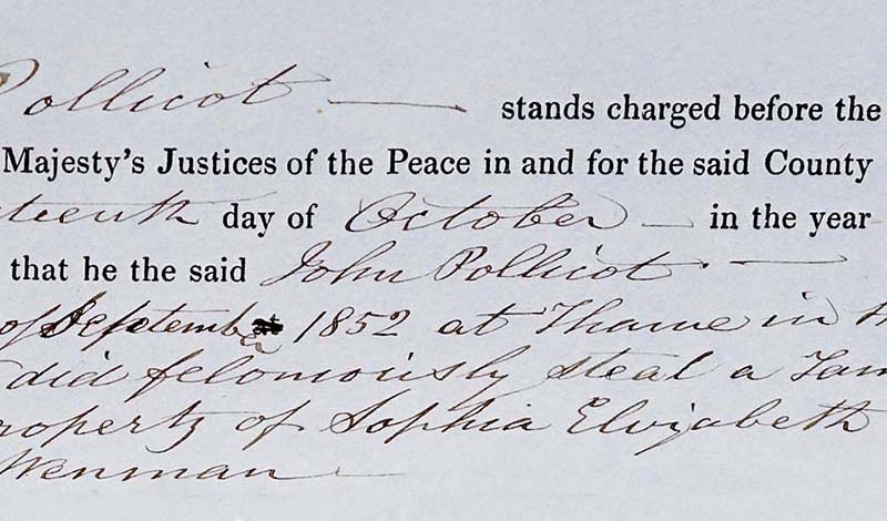 John Pollicutt’s deposition, 1852