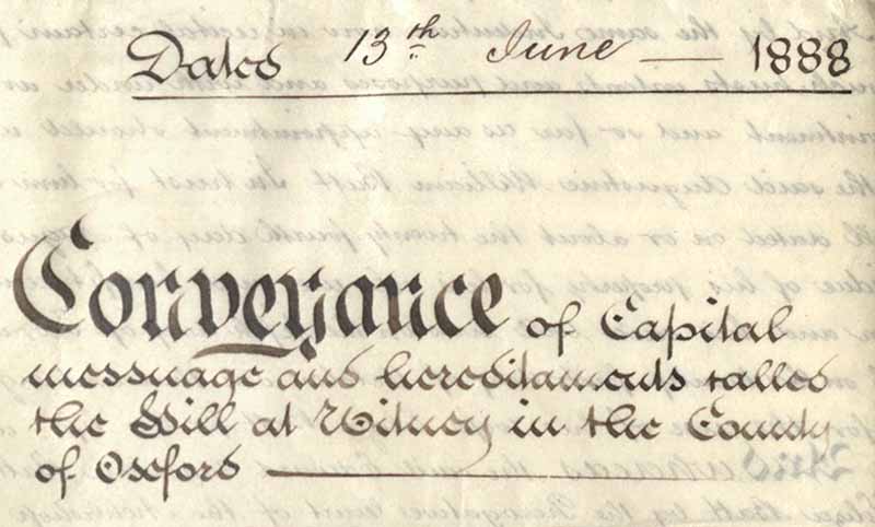 Summary title of Deed of conveyance of the Hill in Witney, 1888
