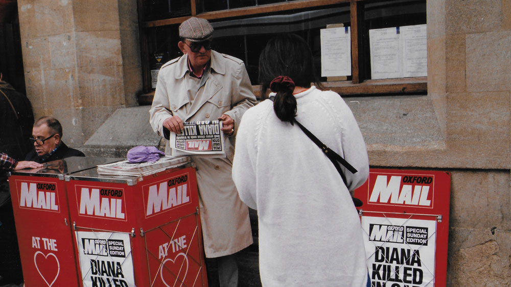 Street seller selling special edition to report on the death of Princess Diana in August 1997