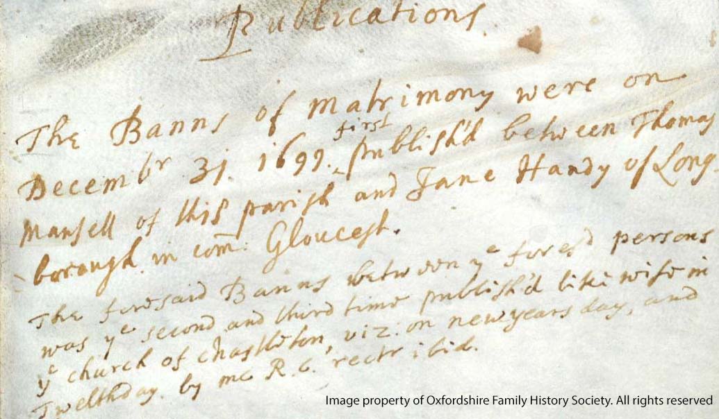 Banns entry from Chastleton
