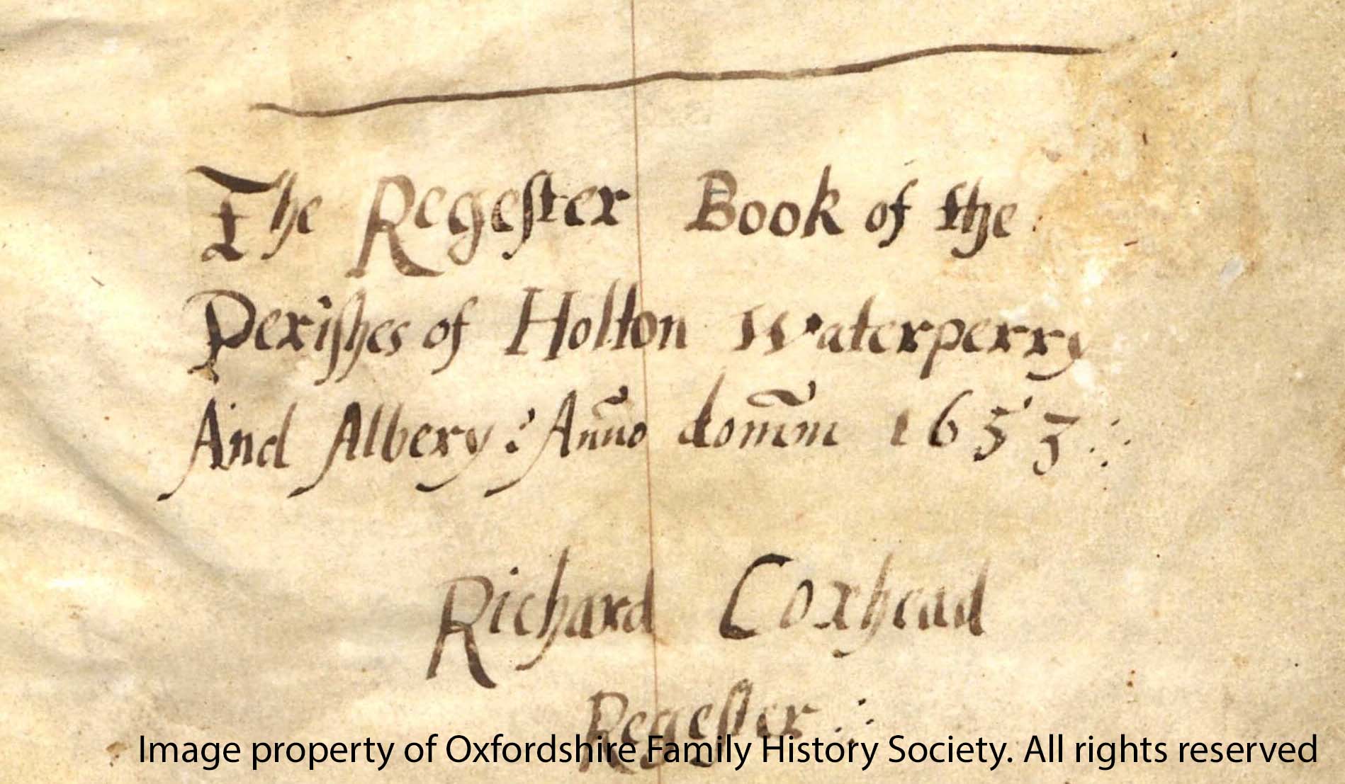 Title page of earliest surviving Albury register