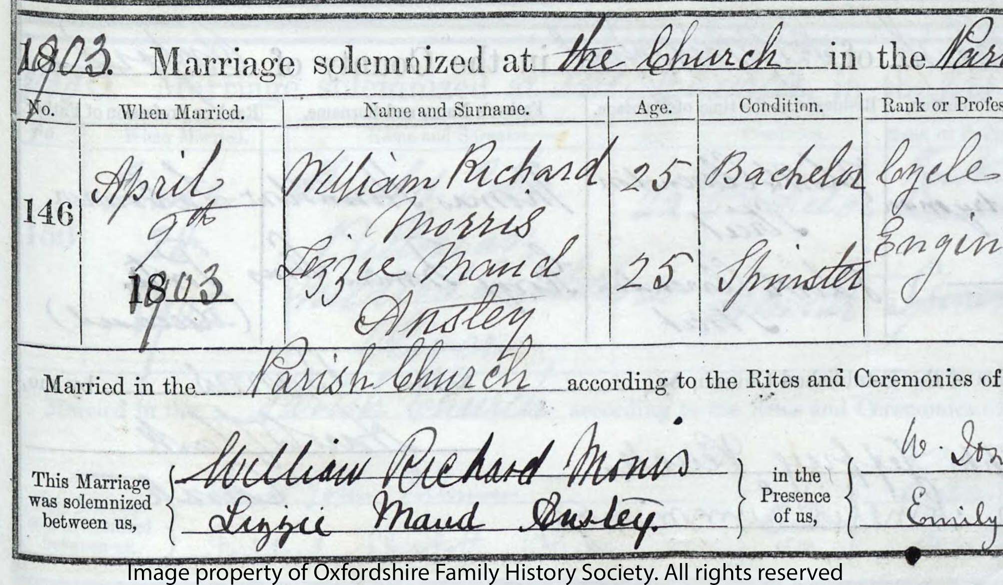 marriage of William Morris and Lizzie Anstey