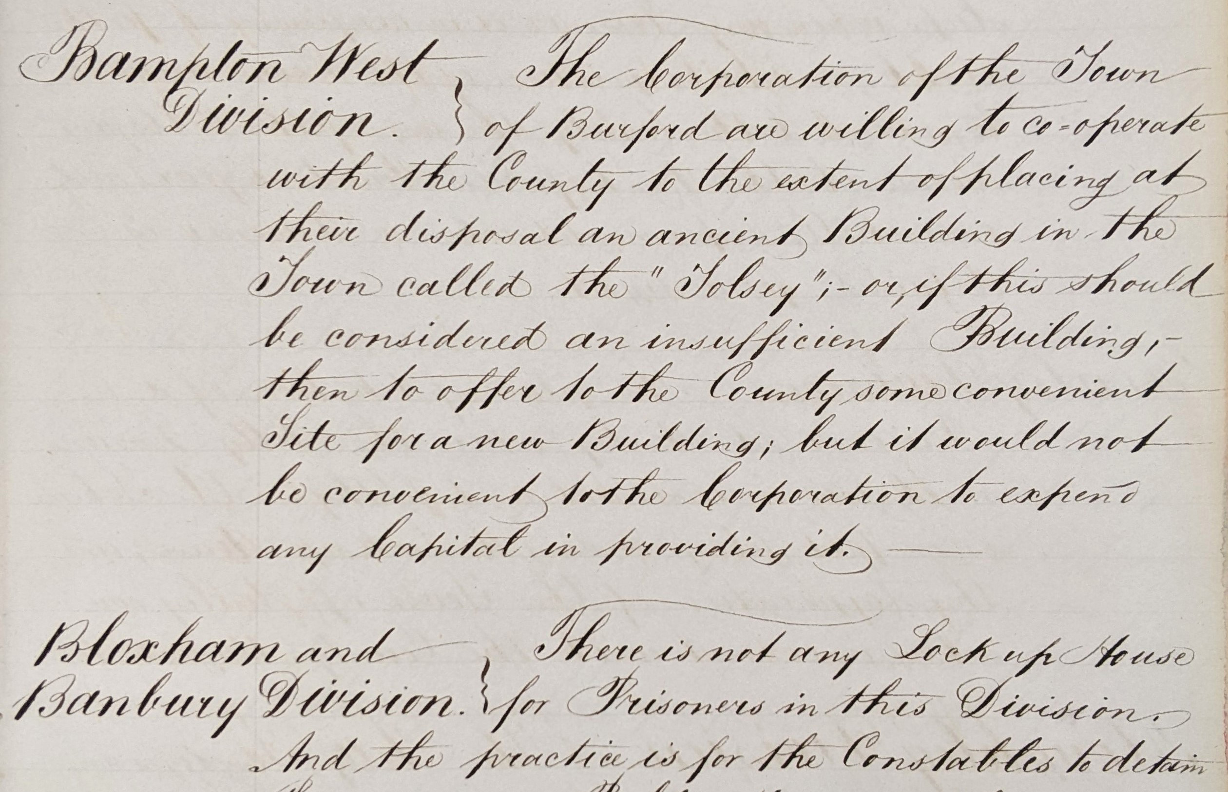 Pages from the Minutes of the Lock-up Committee, describing existing prison or lock-up arrangements - Bampton West